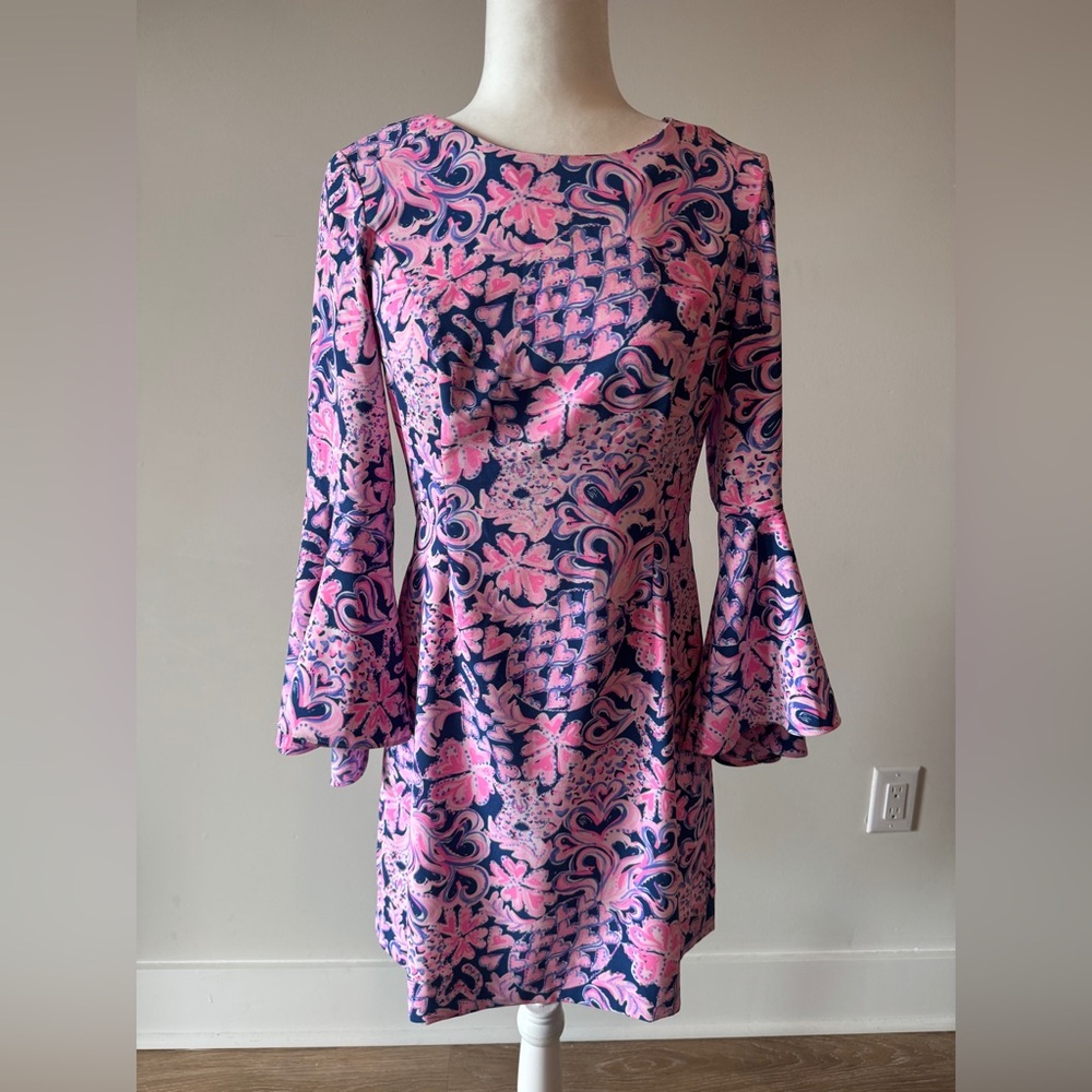 Lilly Pulitzer Pink and Blue Bell Sleeve Dress